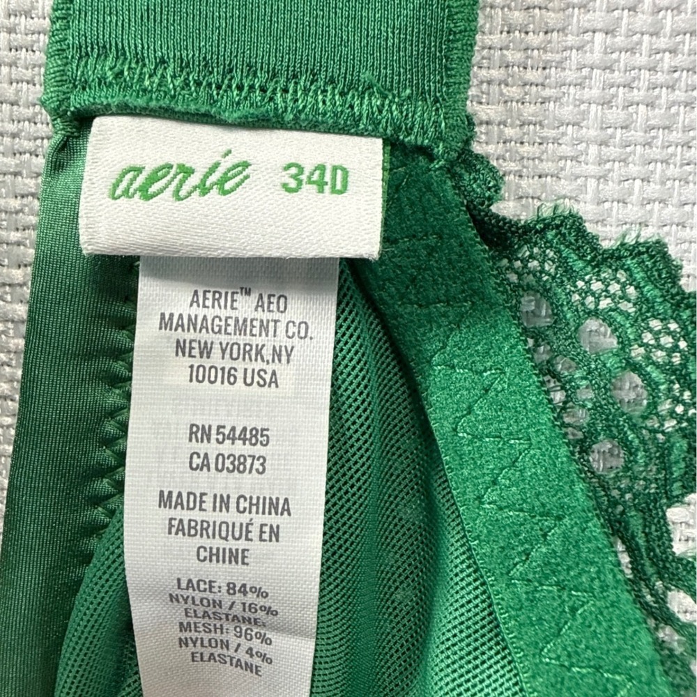 Aerie Emerald Green Lace Wireless Bra Unlined Bralette 34D Plunge Mesh Intimates - Picture 4 of 6